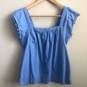 J Crew Factory Square-neck Top with Pom Poms